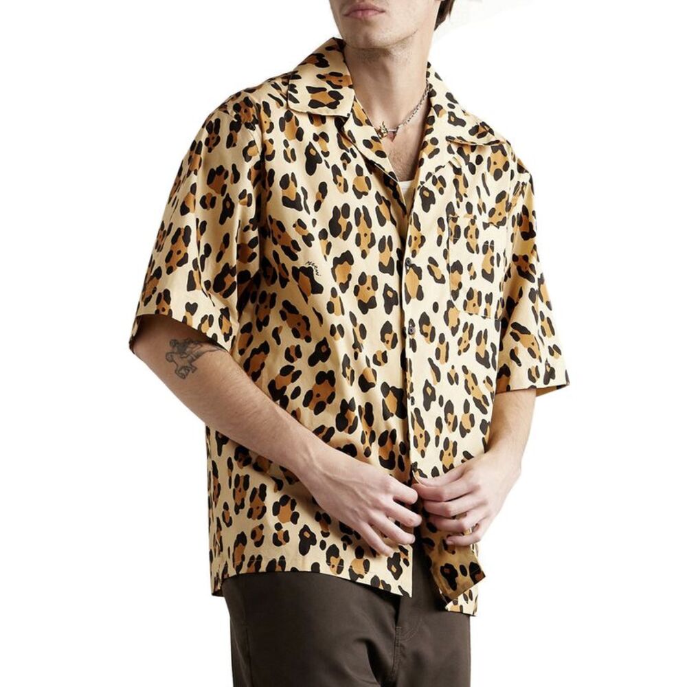 Marni Mens Leopard Organic Cotton Poplin Shirt Medium Soft Beige IT 48  NWT $695